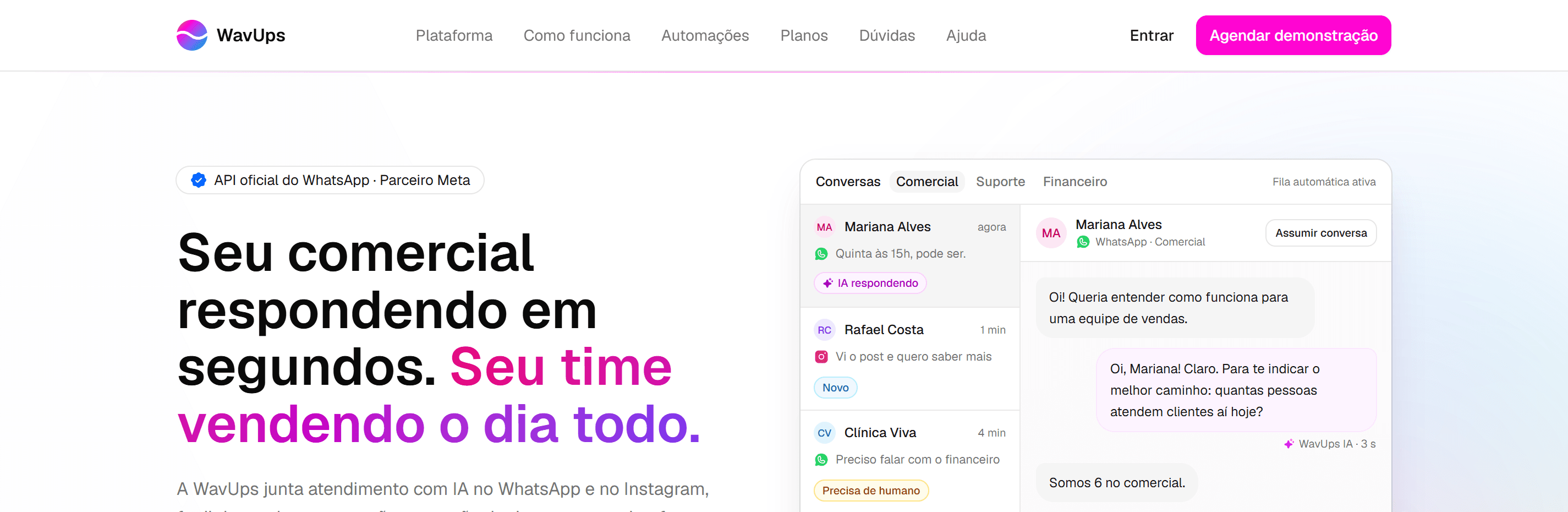 Topo do site da WavUps com o botão Entrar destacado no canto superior direito.